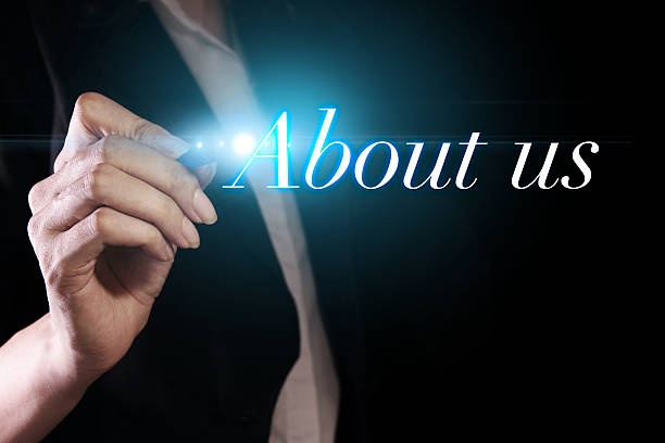 Hand writing about us on virtual screen